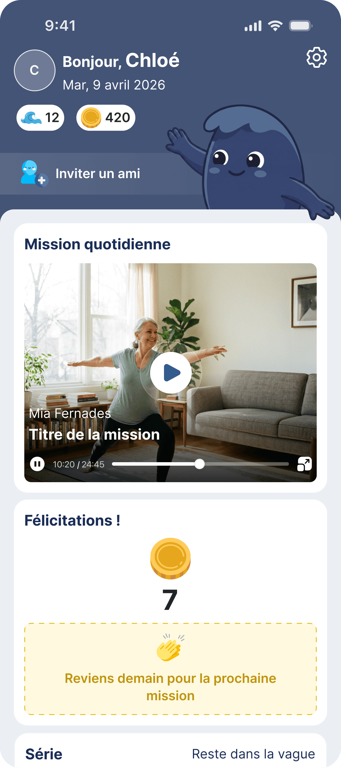 Aperçu de la page Mission dans l'app KAPP